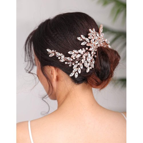 Denifery Rose Gold Bridal Hair Comb Sparkly Rhinestones Wedding Hair Comb Pearl Bridal Headpiece Rose Gold Hair Accessories for Women and Girls (Silver)