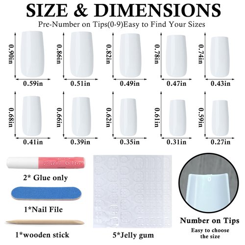 Bellelfin 120Pcs White Press on Nails Medium Square Glue on Nails, Glossy Solid Color Fake Nails Full Cover Acrylic Nails Press on for Women Girls Artificial Fingernails
