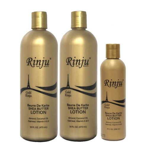 Rinju Gold Shea Butter Lotion 16 oz. (2 Pack) with 1 FREE Gold 8 oz. travel size!