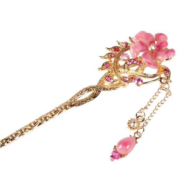 Vintage Chinese Women's Crystal Flower Pink Hair Stick, Bridal Hair, Wedding Hair, Bride Hair Jewelry