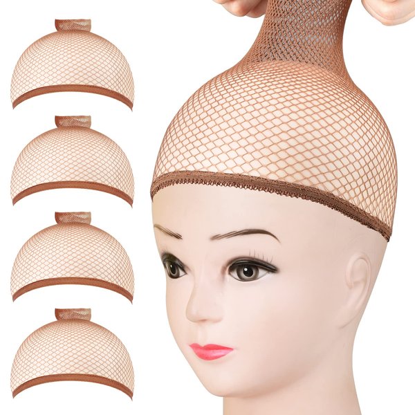 FANDAMEI Mesh Wig Caps Net, 4PCS Wig Caps Mesh Net Open End, Dark Brown Wig Cap for women, Nylon Mesh Wig Caps Net, Strength Wig Cap Dark Brown