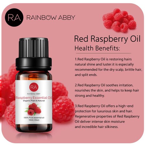 Raspberry Essential Oil, 100% Pure Organic Natural Aromatherapy Raspberry Oil for Diffuser, Massage, Yoga, Meditation, Bath, Skin Care (10ml)