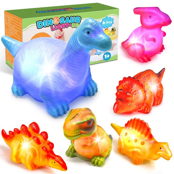 Baby Bath Toys for Toddlers 1-5, 6 Packs Light Up Floating Dinosaur Toys for Kids 1-5 Year Olds Boys Girls Birthday for Babies Age 1-5 Sensory Toys Preschool Bathtub Pool Shower Games