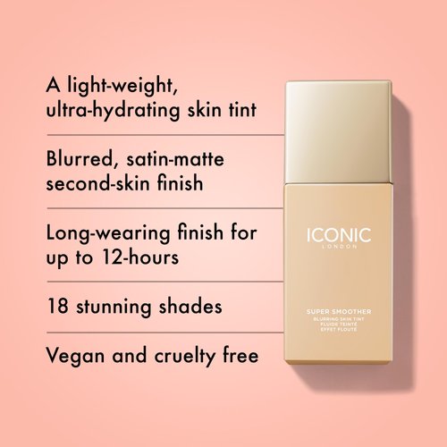 ICONIC LONDON Super Smoother Blurring Skin Tint | Light to Medium Coverage, Hydrating, Ultra-Lightweight Tinted Moisturizer, Cruelty-Free, Vegan Makeup (Neutral Fair) 1.01 Fl oz