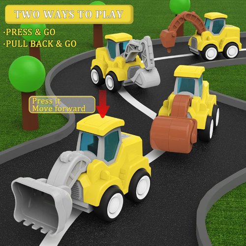 CARLORBO Toy Cars for Toddlers 1-3 - Pull Back Cars Toys, Press and Go Truck Toys for 18 Months to 2 3 4 5 Years, Figure Cars Play Construction Vehicles for Boys Girls Gift 4 PCS
