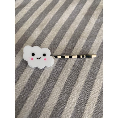 Kawaii Cloud Dollhouse Miniature Bobby Pin Hair Barrette - Smiling Cloud Jewelry - Gift for Her - Blushing Cloud - Rainbow Jewelry - Cute