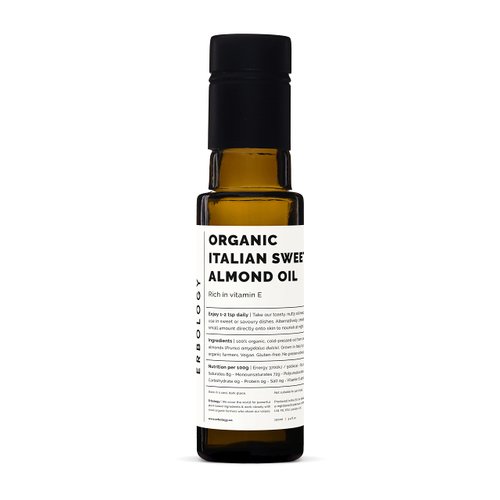 100% Organic Sweet Almond Oil 100ml - Cold-Pressed - Rich in Skin-Nourishing Vitamin E - Straight from Farm in Italy - Non-GMO - No Additives or Preservatives - Recyclable Glass Bottle