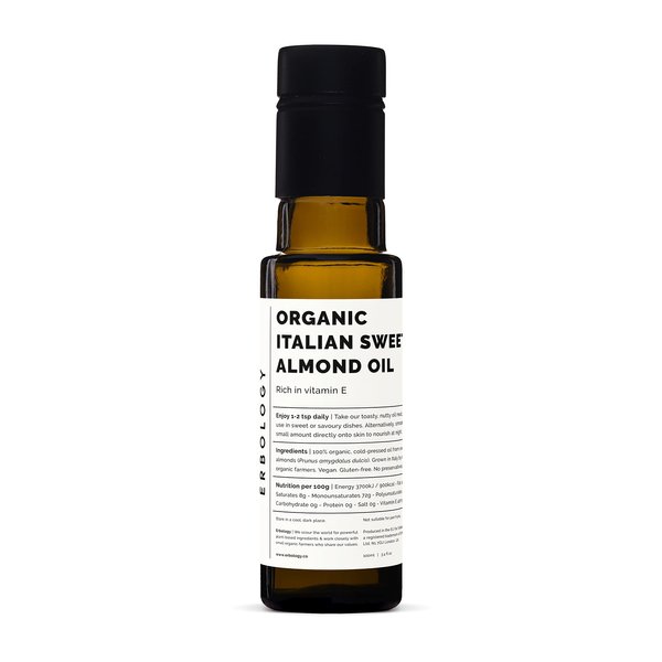 100% Organic Sweet Almond Oil 100ml - Cold-Pressed - Rich in Skin-Nourishing Vitamin E - Straight from Farm in Italy - Non-GMO - No Additives or Preservatives - Recyclable Glass Bottle