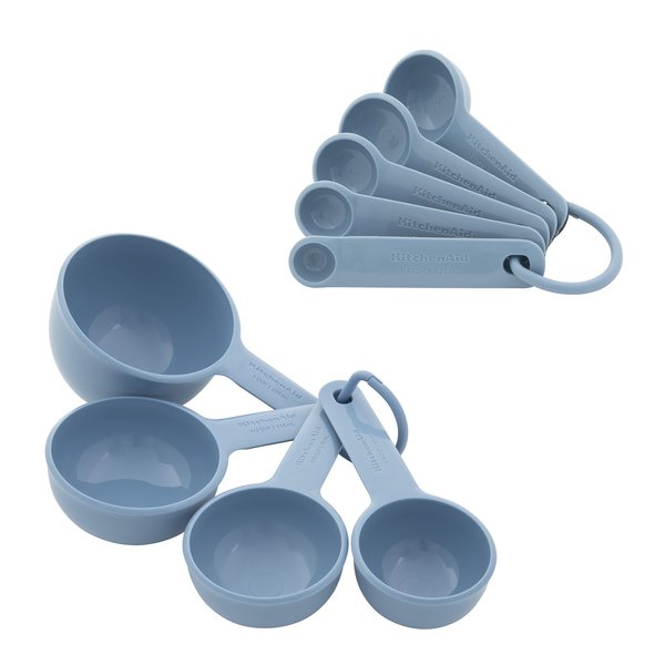 KitchenAid Universal Easy To Read Measuring Cup and Spoon Set with Soft Grip Handle for Maximum Control, Hang Hole and Nesting For Easy Storage, Dishwasher Safe, 9 Piece, Blue Velvet