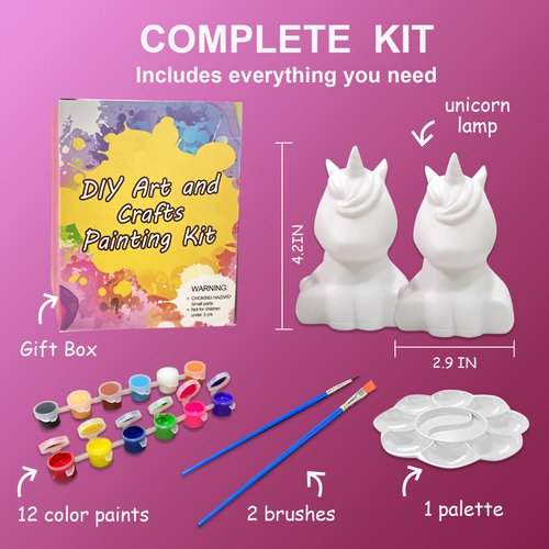 GODLIY 2PCS Paint Your Own Unicorn Night Light Art Kit,Arts and Crafts for Kids Ages 4-8,Unicorn Toys for Girls Painting Kit Unicorn Gifts for Kids 4 5 6 7 8 9 10 11 12+