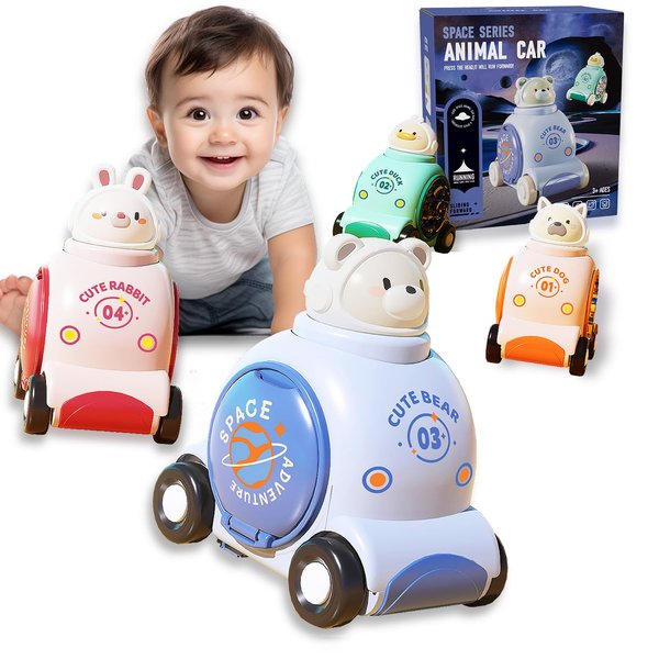 Toys for 1 Year Old Boy,Toddler car Toys(4 Pack) Press and go Cars for Toddlers 1-3,Pull Back Cars Toy First Birthday Gifts Boy Toys. Animal Racing Car Baby Toys 6-18 Months,Baby Toy Car Set