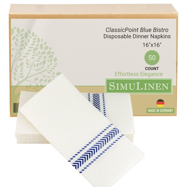 SimuLinen ClassicPoint Bistro Blue Disposable Paper Napkins – Everyday Paper Napkins & Biodegradable Napkins, for Parties, BBQ Napkins, Luncheons, Tailgating - (15.5"x15.5" - Pack of 50)