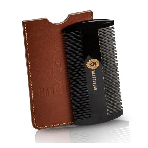 Premium 100% Oxhorn Dual-Action Beard Comb with Genuine Leather Case – the Perfect Beard Grooming Gift for Men by Man & Mane.