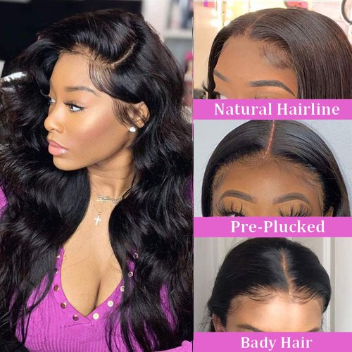 SANLOTIE Body Wave Lace Front Wigs Human Hair 22 Inch 13x4 HD Transparent Lace Frontal Wig Pre Plucked with Baby Hair 180% Density Brazilian Wigs for Black Women Natural Color (22 Inch)