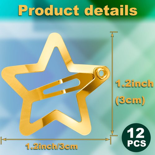 OIIKI 12PCS Gold Star Hair Cips, Women Metal Star Hair Barrettes, 1.18in Non Slip Hair Snap Clips, Golden Star Hair Accessories for Women, Girls, 2000s