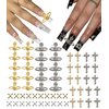 60Pcs Planet Nail Charms Cross Nail Charms for Acrylic Nails Gold and Silver 3D Y2K Kawaii Nail Jewelry DIY Nail Art Decoration Supplies Mental Nail Gems for Women and Girls, Silver and Gold