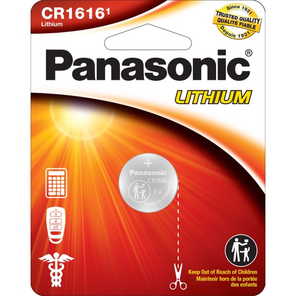 Panasonic CR1616 3.0 Volt Long Lasting Lithium Coin Cell Batteries in Child Resistant, Standards Based Packaging, 1-Battery Pack