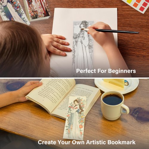 COIPLAY 648 Color Blocks Watercolor Paint Set, 52-Bookmarks, 3 Brushes, Silicone Cup, Dynasty Girls Coloring Books, for All Ages, Travel-Friendly, Easy to Use,No mess, All In One Art Supplies