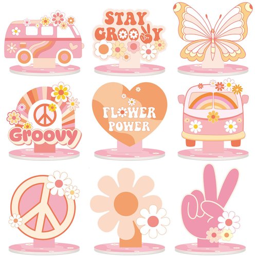 Namalu 18 Pcs Groovy Centerpieces for Tables Hippie Party Table Decorations Boho Daisy Flower Butterfly Rainbow Peace Groovy Theme Table Centerpieces for Two Groovy Birthday Baby Shower Party Supplies