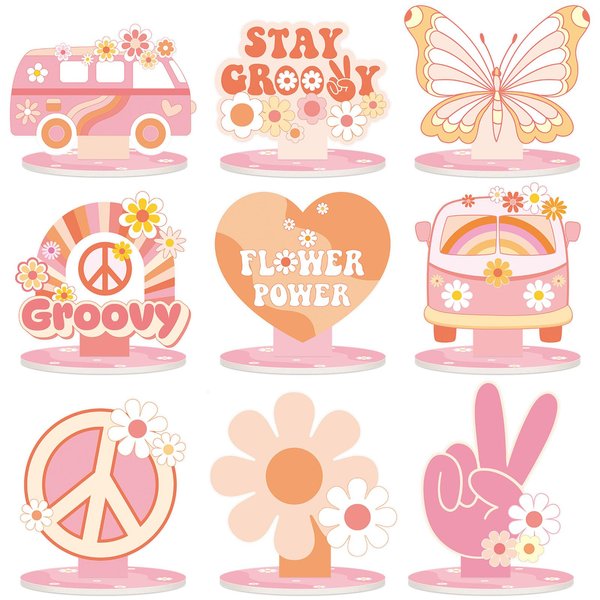 Namalu 18 Pcs Groovy Centerpieces for Tables Hippie Party Table Decorations Boho Daisy Flower Butterfly Rainbow Peace Groovy Theme Table Centerpieces for Two Groovy Birthday Baby Shower Party Supplies
