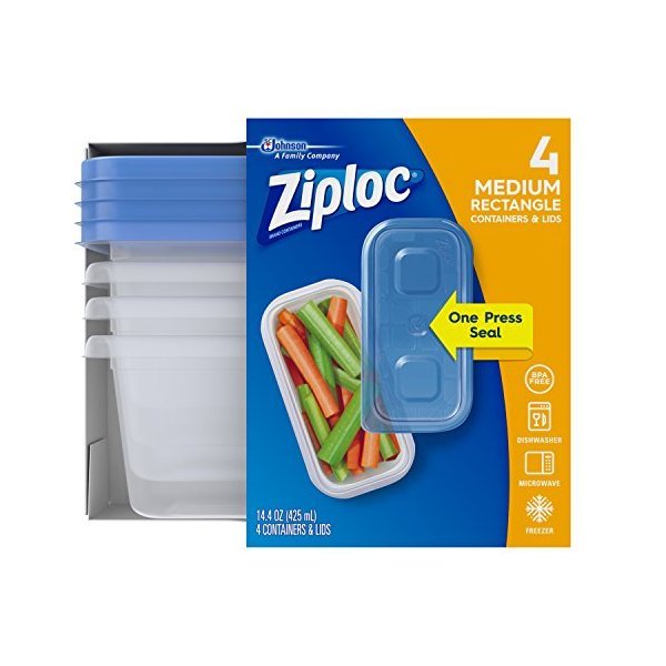 Ziploc Food Storage Meal Prep Containers Reusable for Kitchen Organization, Smart Snap Technology, Dishwasher Safe, Mini Rectangle, 4 Count