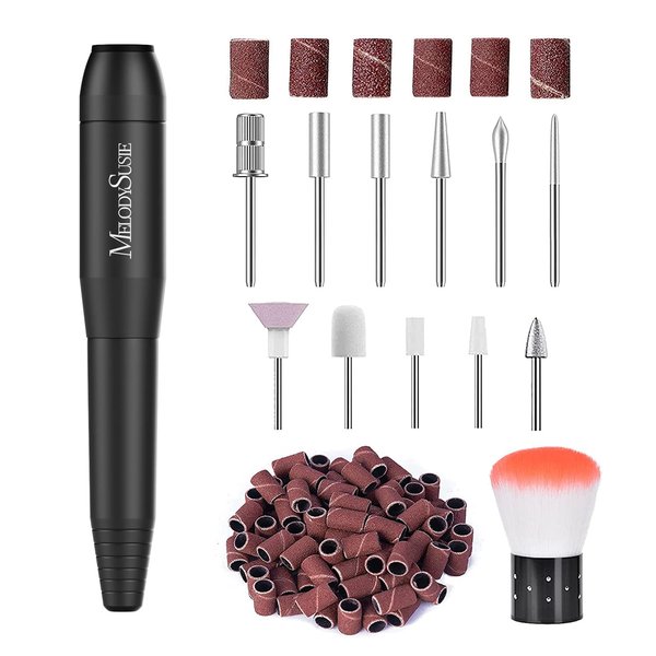 MelodySusie Electric Nail Drill Machine,PC120I Portable Electric Nail File Efile Set for Acrylic Gel Nails, Manicure Pedicure Tool with Nail Drill Bits Sanding Bands Dust Brush, Black
