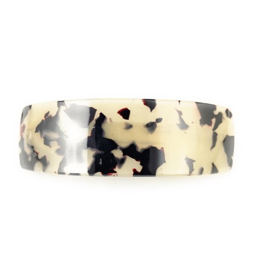 Black Beige barrette plastic marbled rectangle hair clip accessory 3.75 inches long over the corve