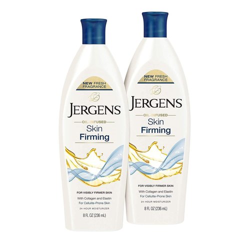 Jergens Skin Firming Body Lotion, Dry Skin Moisturizer with Collagen and Elastin, Deep Moisture, Dermatologist Tested, White 8 Ounces (Pk of 2)