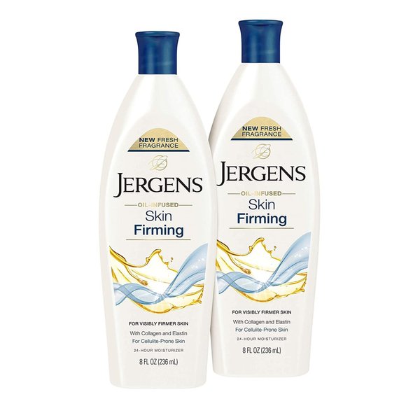Jergens Skin Firming Body Lotion, Dry Skin Moisturizer with Collagen and Elastin, Deep Moisture, Dermatologist Tested, White 8 Ounces (Pk of 2)