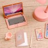7 Pcs Miniature Laptop Tablet Phone Mini Books Desk Lamp Miniature Office Mini House Accessories, Pink