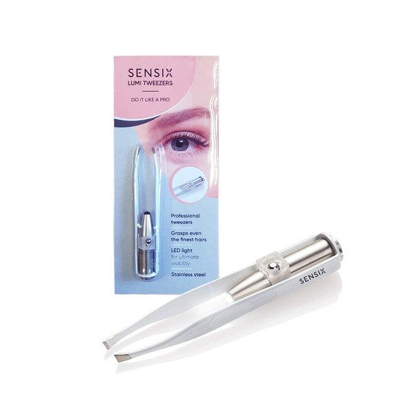 Sensica Lumi Tweezers – Precision Tweezers With Light For Men And Women. Slant Tip With Point For A Professional Tweezing Experience [eyebrows, Nose, Lip, Hair Removal] Led Light Stainless Steel