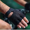 Kango Leather Padded Crochet Back Breathable Fingerless Weight Lifting, Cycling Workout Gloves, Black (Medium)