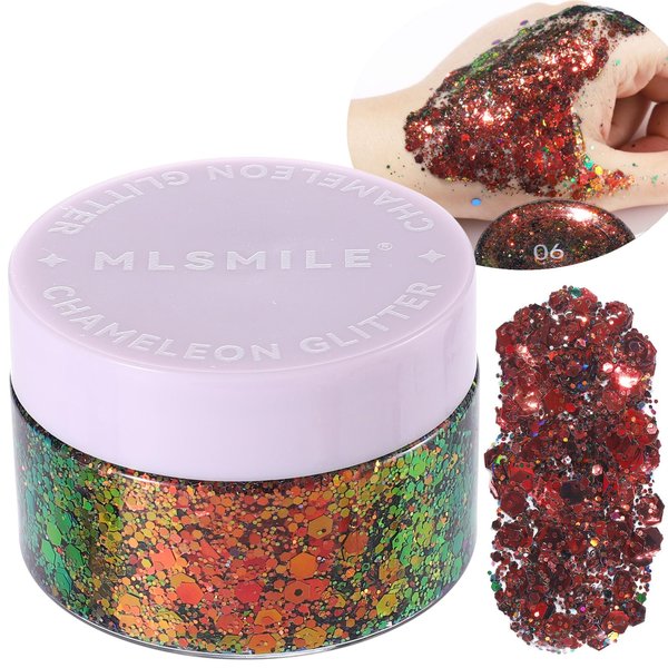 Christmas Red Gold Body Glitter Gel, Chunky Glitter Gel Makeup for Face Hair Nails, Party Singer Concerts Music Festival Rave Accessories, Mermaid Holographic Sparkling Gel