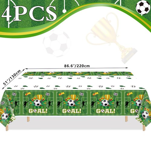 4 Pack Soccer Party Tablecloths Soccer Birthday Decorations 51'' X 86'' Plastic Disposable Sports Theme Party Table Covers Soccer Theme Table Cloth for Rectangle Tables Birthday Party Supplies Favors