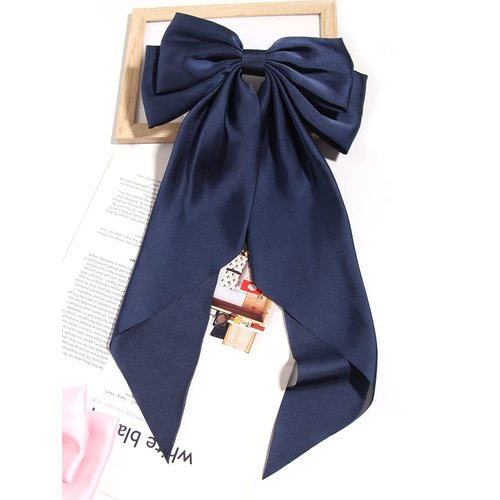 Women Big Bow Barrettes Girl's Satin Hairclips Long Ribbon Hair Pins for Party, Bow Hair Clips for Women, Navy Hair Bow, Hair Accessories for Girls, Bows for Girls, Bowknot Hairpin with Long Tail