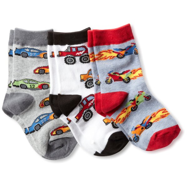 Jefferies Socks Boys Speedy Car Pattern Crew Socks 3 Pair Pack, Speedy, Small