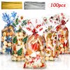 Outus 100 Pieces Christmas Cellophane Treat Bags, Plastic Christmas Cello Bags with Twist Ties for Candy, Cookie, Goodies, Gift Wrap, Xmas Party Favor Supplies (Multiple Pattern)
