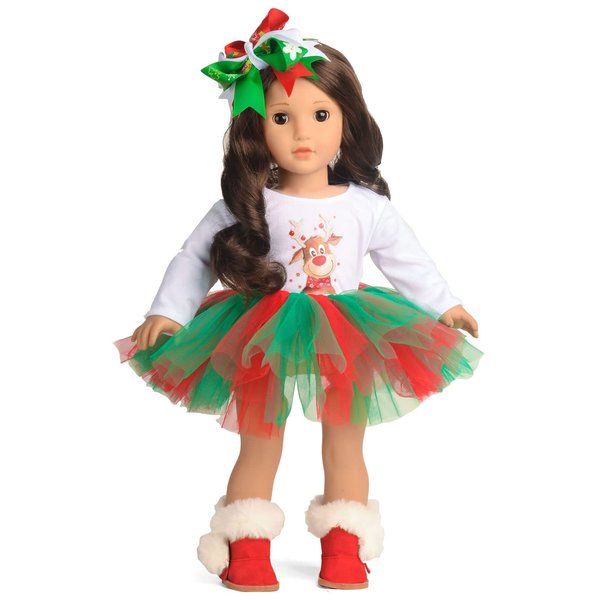 Sweet Dolly 18 Inches Doll Clothes Christmas Deer Tutu Dress Fits 18 Inch Dolls
