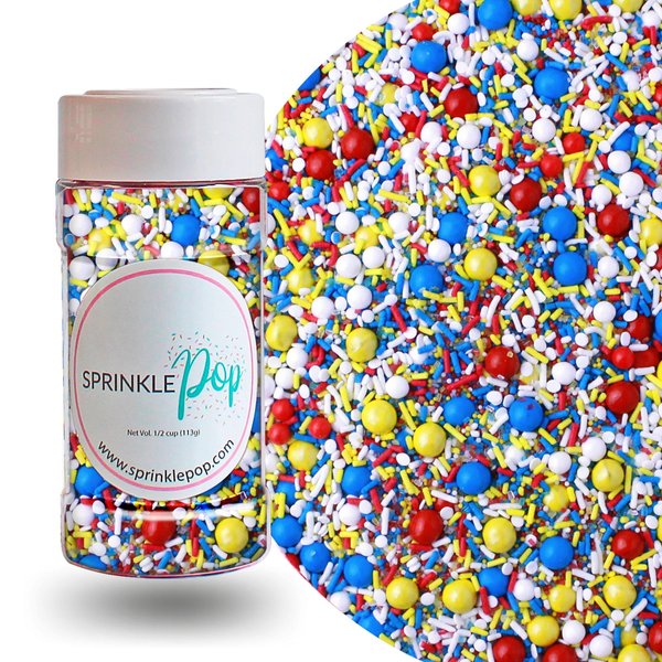 Crash! Boom! Pow! Sprinkles Mix| Superhero Comic Birthday Cake Cupcake Cookie Sprinkles| Ice Cream Candy Decorating Sprinkles Toppers| Red Blue Yellow White Colorful Sprinkles, 4oz