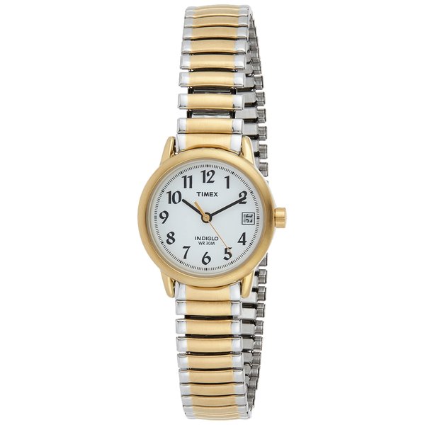 Timex Women's Easy Reader 25mm Watch – Two-Tone Case White Dial with Extra-Long Two-Tone Expansion Band