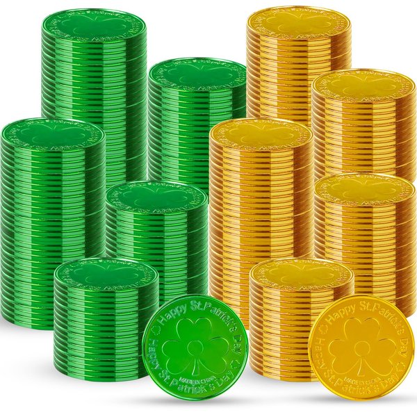 cssopenss 300 pcs st. Patrick's Day Coins，st Patricks Day Plastic Coins，Green and Gold Coins for St Patricks Day Decorations Favors