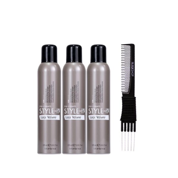Inebrya Ice Cream Style In Logic Volume (10.81 oz) with Teasing Comb Pack of 3