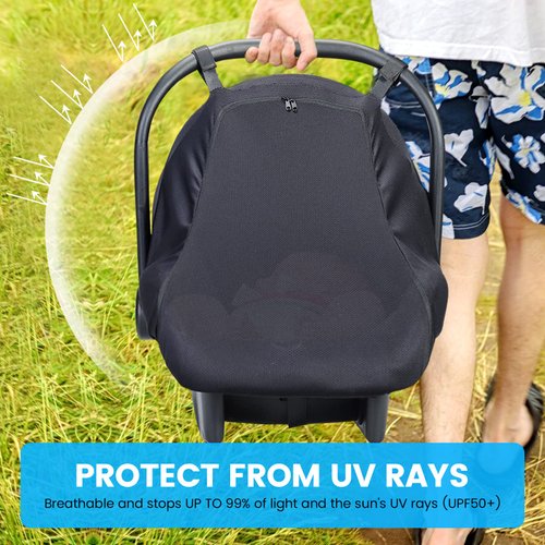 Orzbow Universal Baby Car Seat Sun Shade, Infant Car Seat Sun and Sleep Shade Cover with Storage Bag, Breathable and Blocks UP to 99% of The Sun's Rays(UPF 50+), Protects Babies from Sun's Rays(Black)