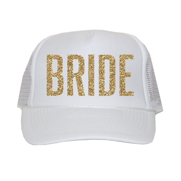 Classy Bride Bride Trucker Hat (White and Gold Glitter)