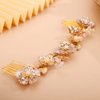 Chargances Wedding Bride Flower Leaf Hair Comb Bridal Pearl Beaded Hair Vine Comb Crystal Headband HeadpiecesFashion Flower Hair Accessories (Gold)