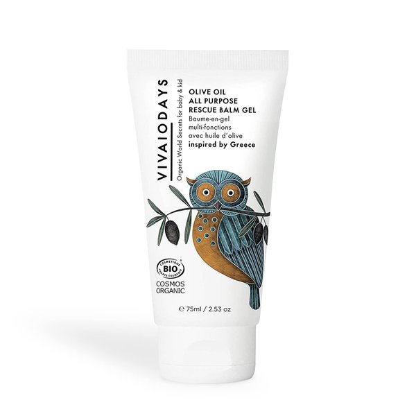 VIVAIODAYS - Olive Oil Rescue Balm Gel to Soothe Skin, Prevent Diaper Rash & Relieve Eczema, Gel Moisturizer for Face, 100% Natural, 96.8% Organic, COSMOS ORGANIC Certified, Safe for All Ages, 75 ml