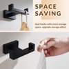 APLusee Double Robe Towel Hook, Stainless Steel Square Dual Coat Hook, Utility Bath Kitchen Storage Hanger Holder, Matte Black
