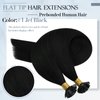 Sunny Black Flat Tips Hair Extensions Pre Bonded Flat Tip Hair Extensions Human Hair #1 Jet Black Hot Fusion Flat Tip Real Hair Extensions for Women 50g 18inch