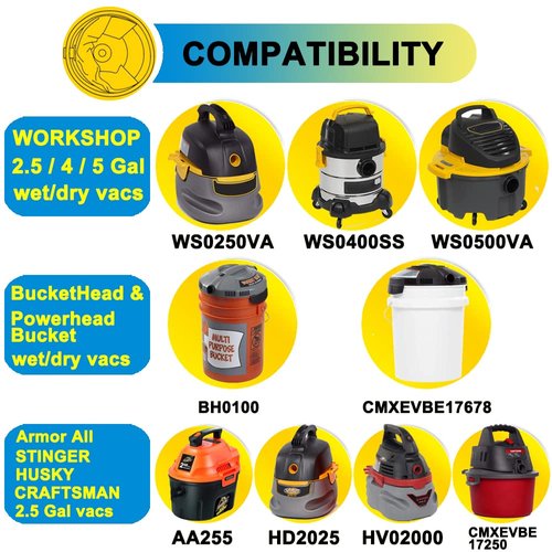 SpaceTent 15 Pack WS01025F2 Filter Bags compatible with WORKSHOP Select 2-1/2-Gallon To 5-Gallon Vacs, Armor All AA255 Vac, Select Husky Stinger and Bucket Head Wet Dry Vacs, Part# VF2000