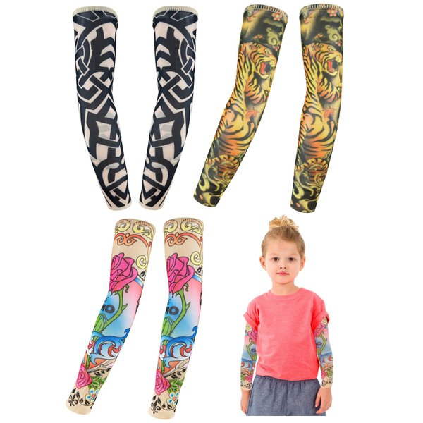 iToolai Kids Tattoo Sleeves, Art Cooling Arm Cover Up Fake Tattoo Sleeves for Boy Girl Sunscreen(3 Pairs, Pack of 4)